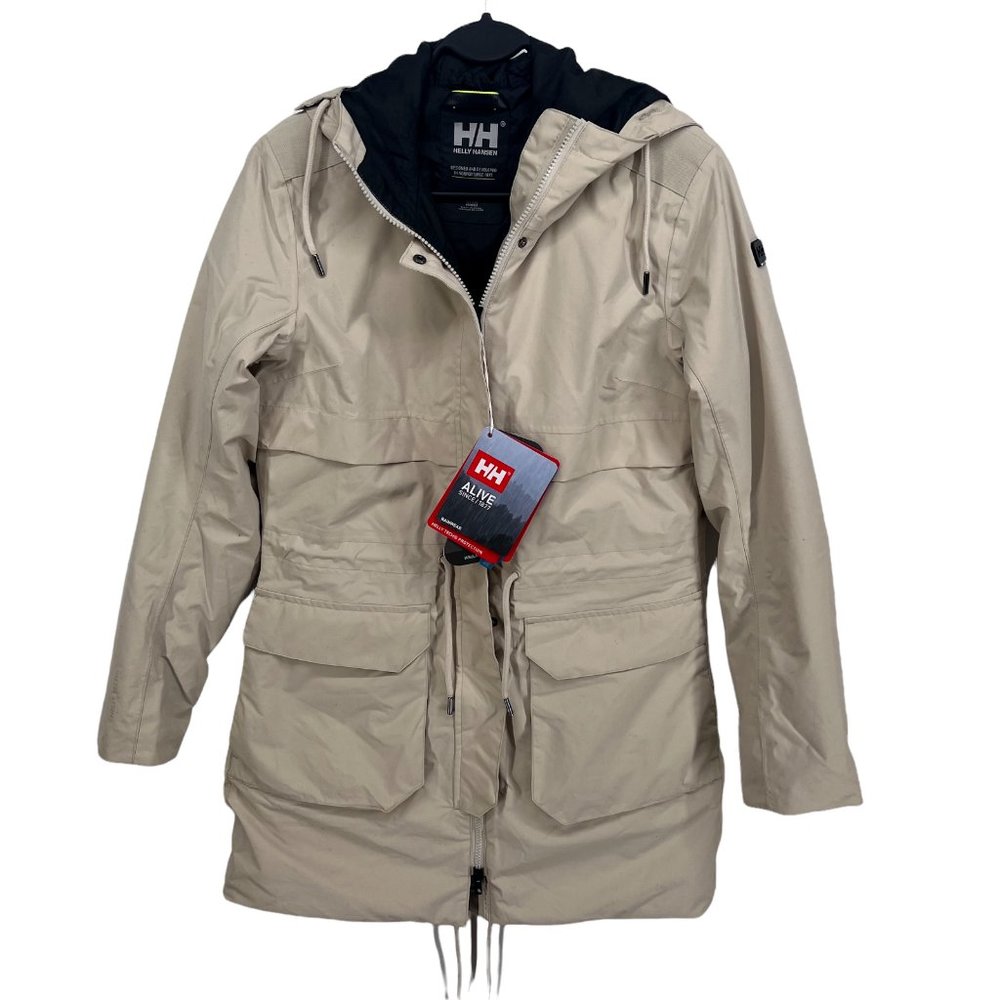 NWT Helly Hansen Insulated Boyne Parka Jacket Waterproof Hooded Women's S Beige - Picture 2 of 10